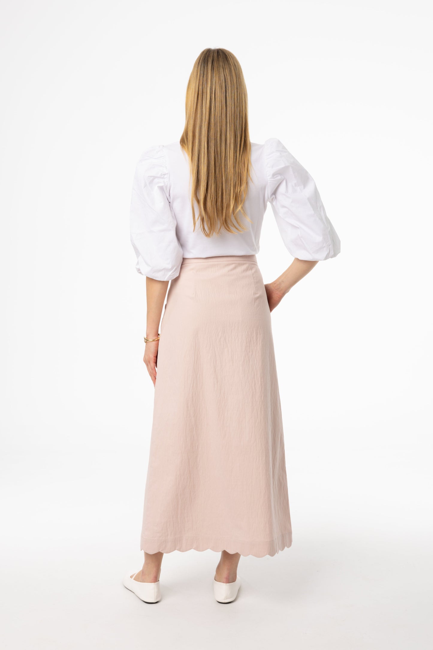Pink Scalloped Maxi Skirt