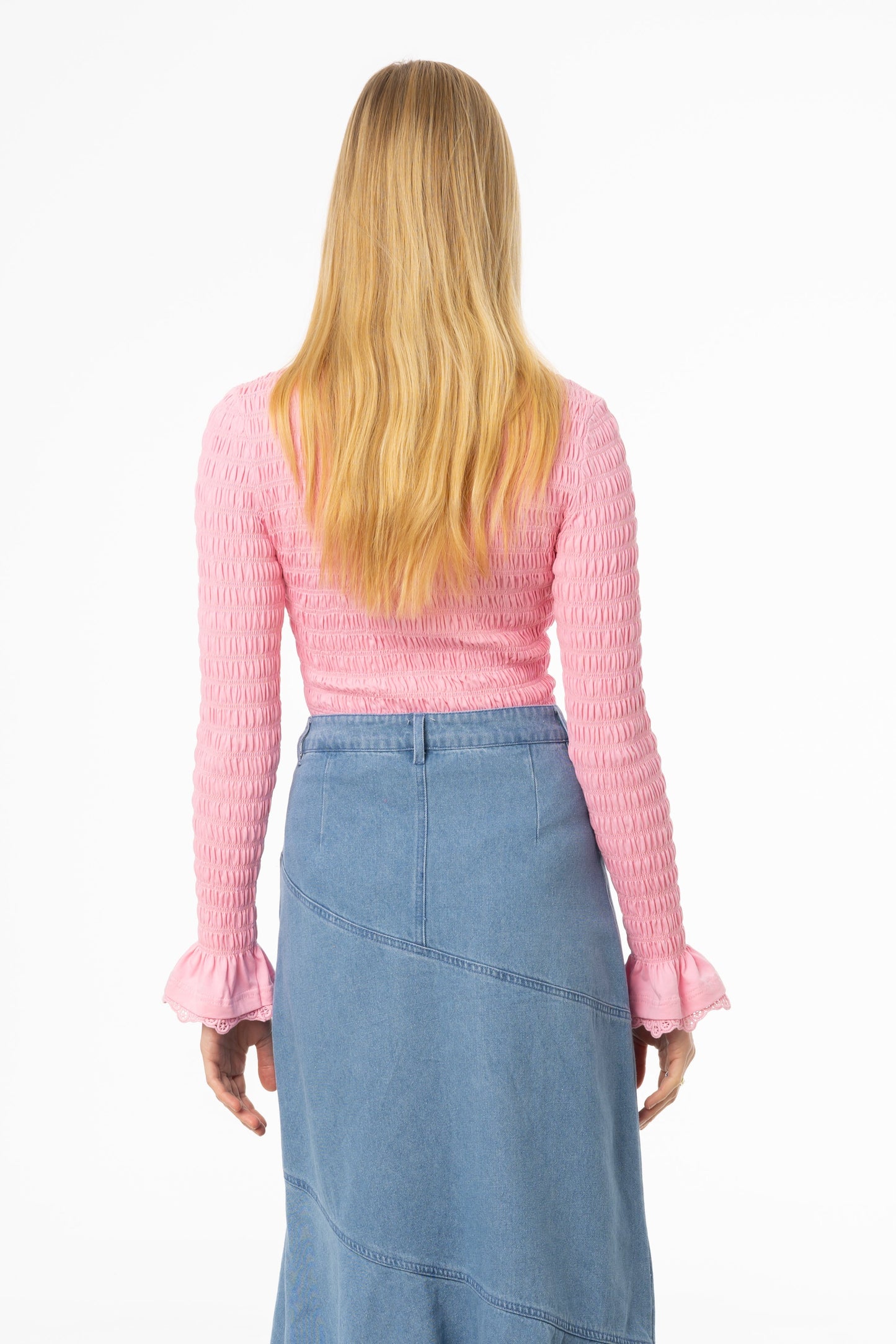 Pink Smocked Ruffle Sleeve T-Shirt