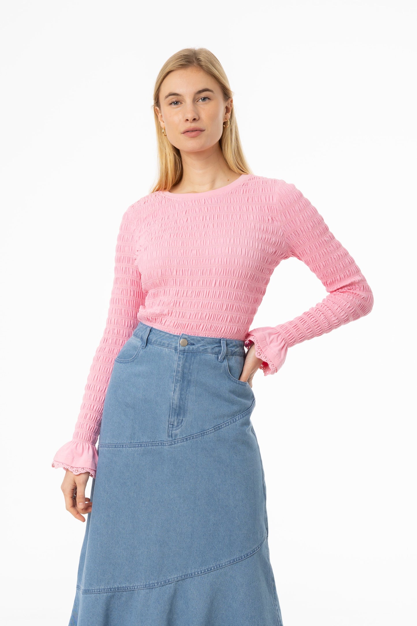 Pink Smocked Ruffle Sleeve T-Shirt