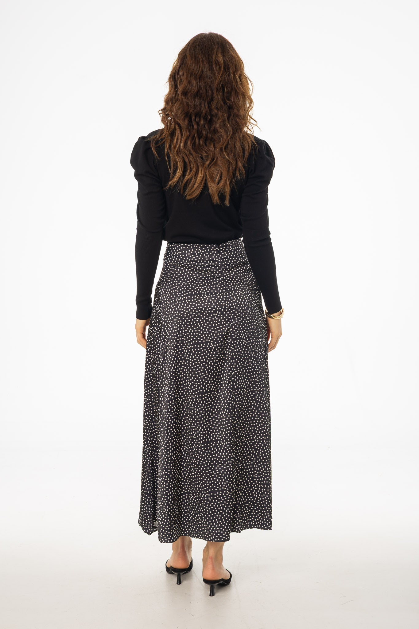 Black Polka Dot Asymmetrical Flare Skirt