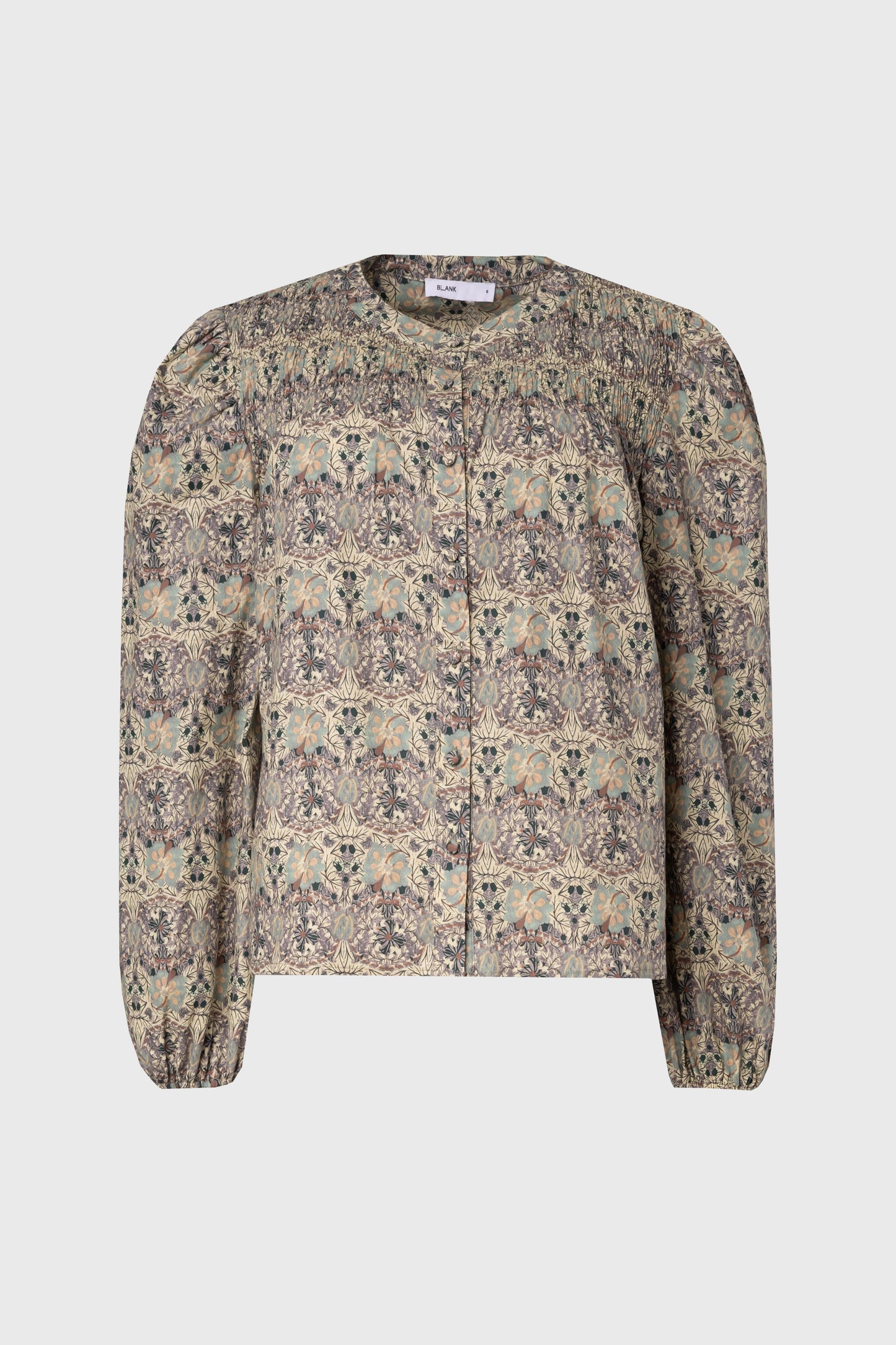 Green and Purple Floral Smocked Blouse