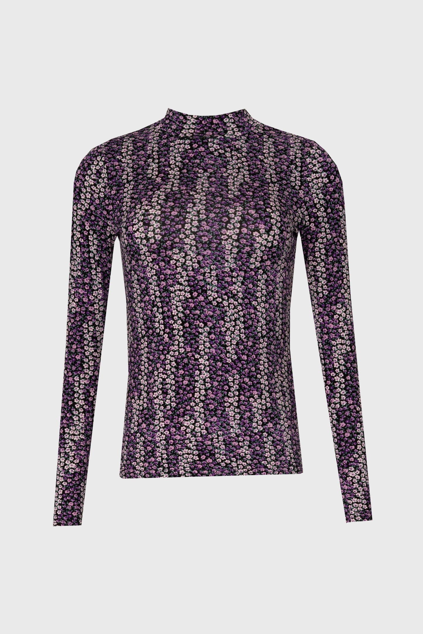 Purple Floral Mock Neck Top