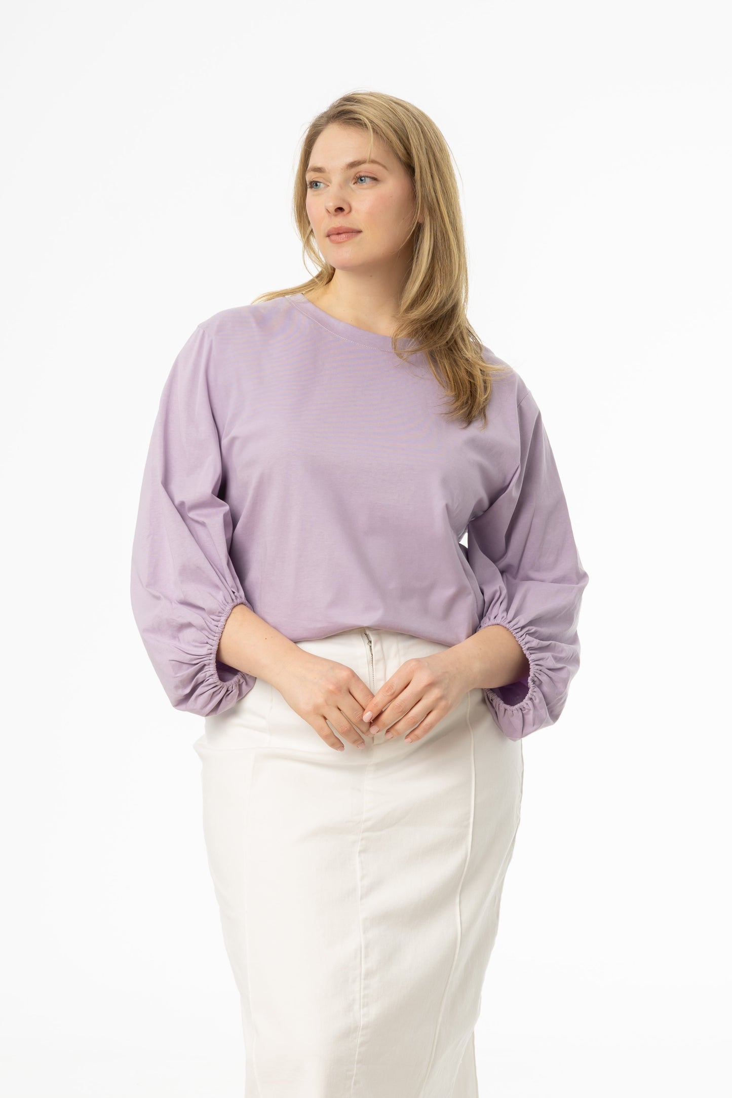 Purple Gathered Sleeve T-Shirt