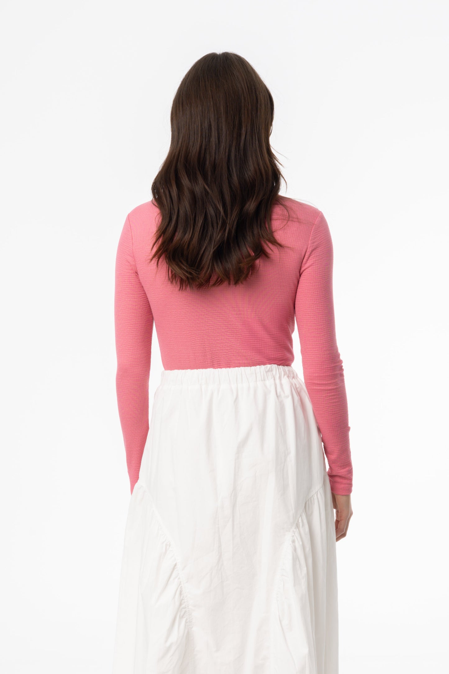 Raspberry Waved Round Neck Long Sleeve T Shirt