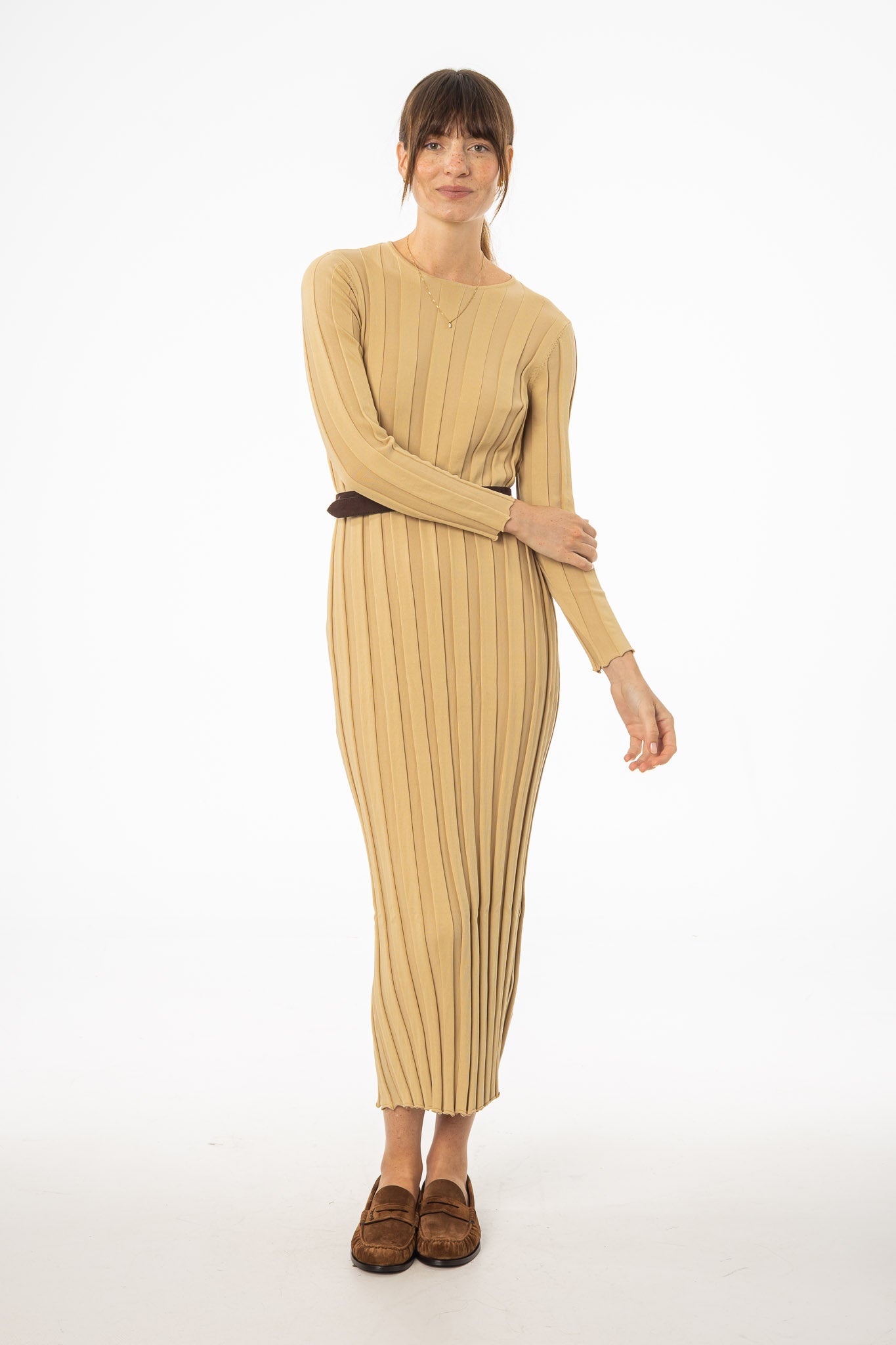 Tan Wide Ribbed Maxi Dress