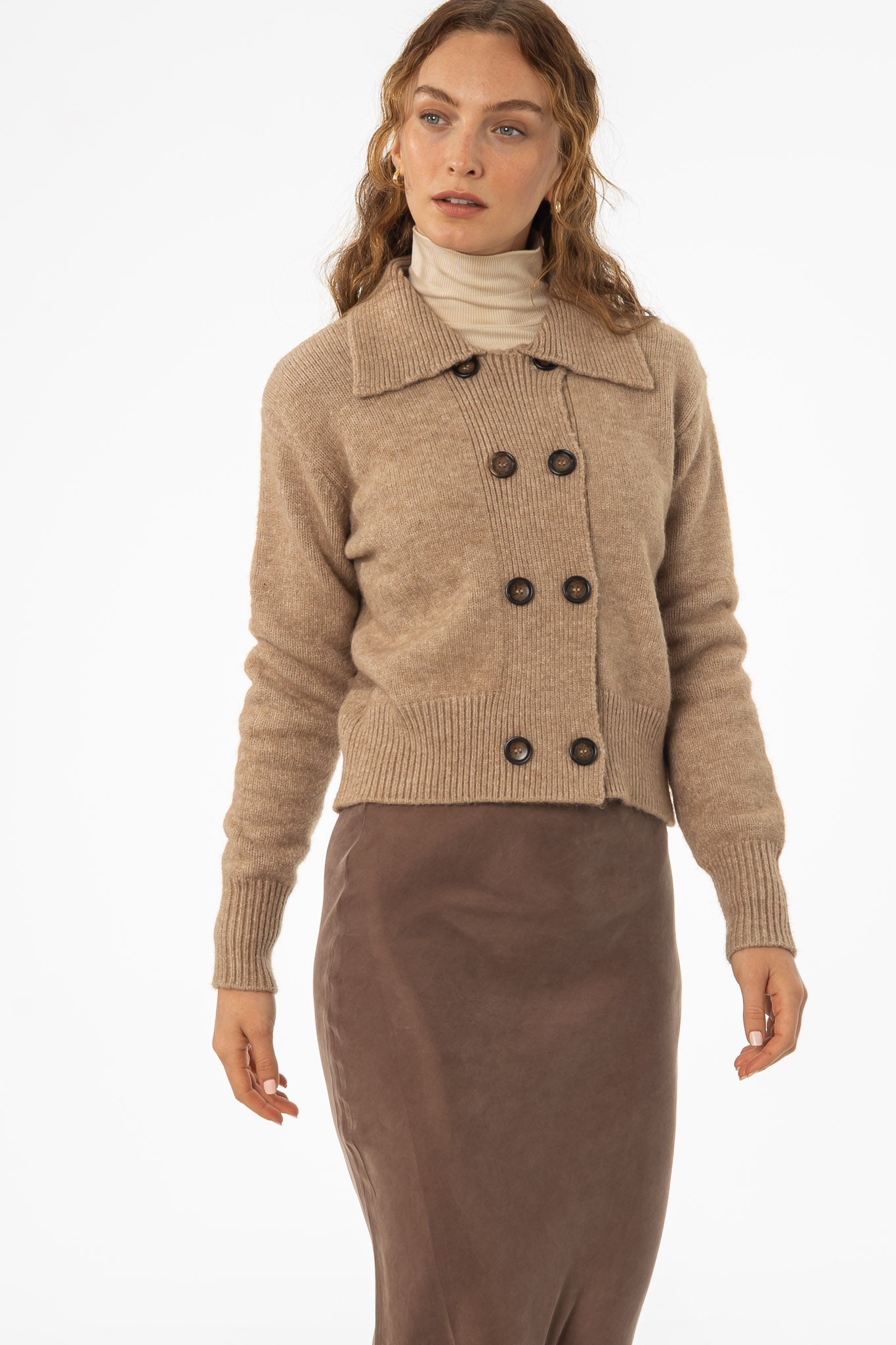 Tan Double Breasted Sweater