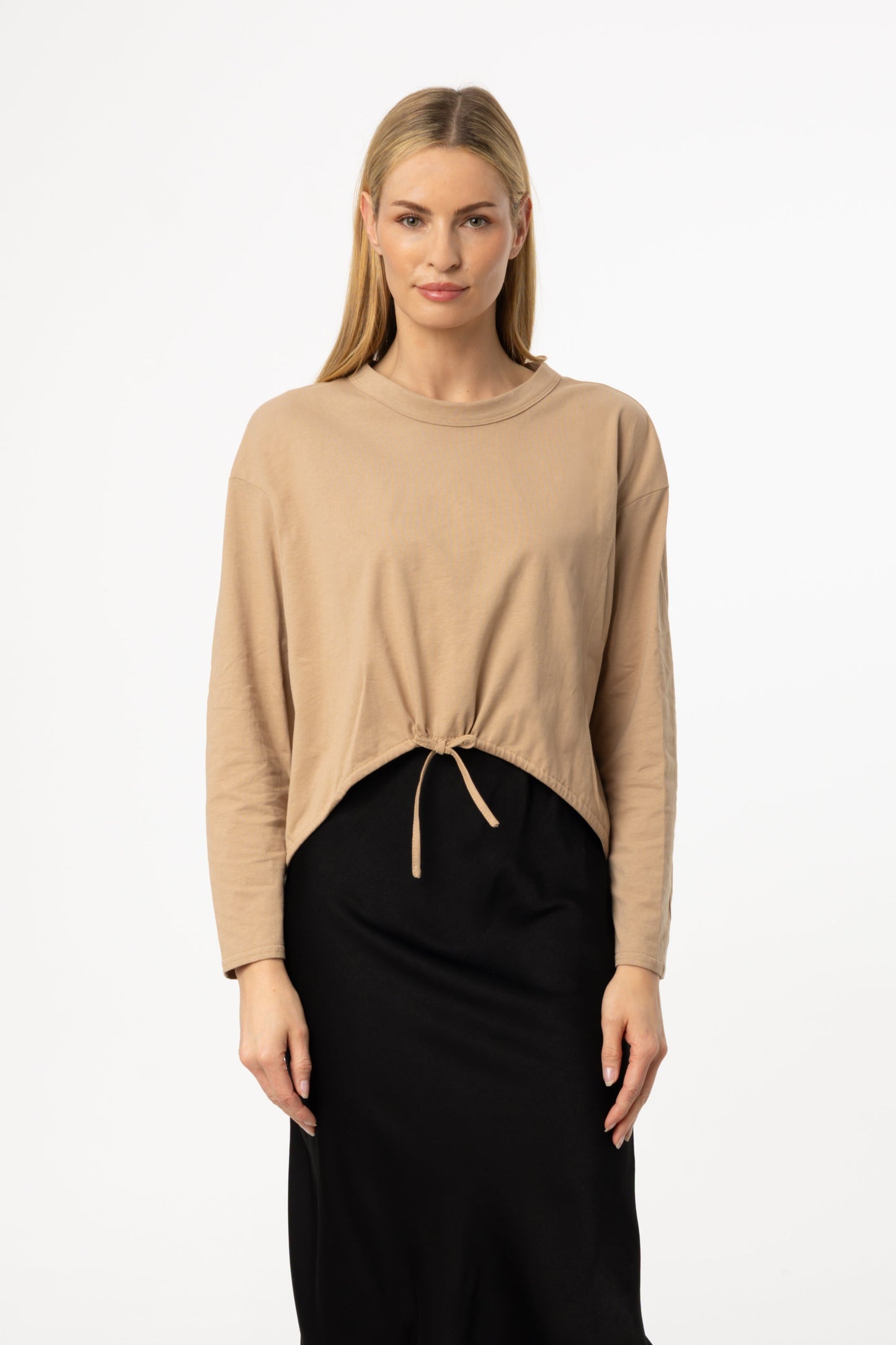 Tan High Low Drawstring Tee