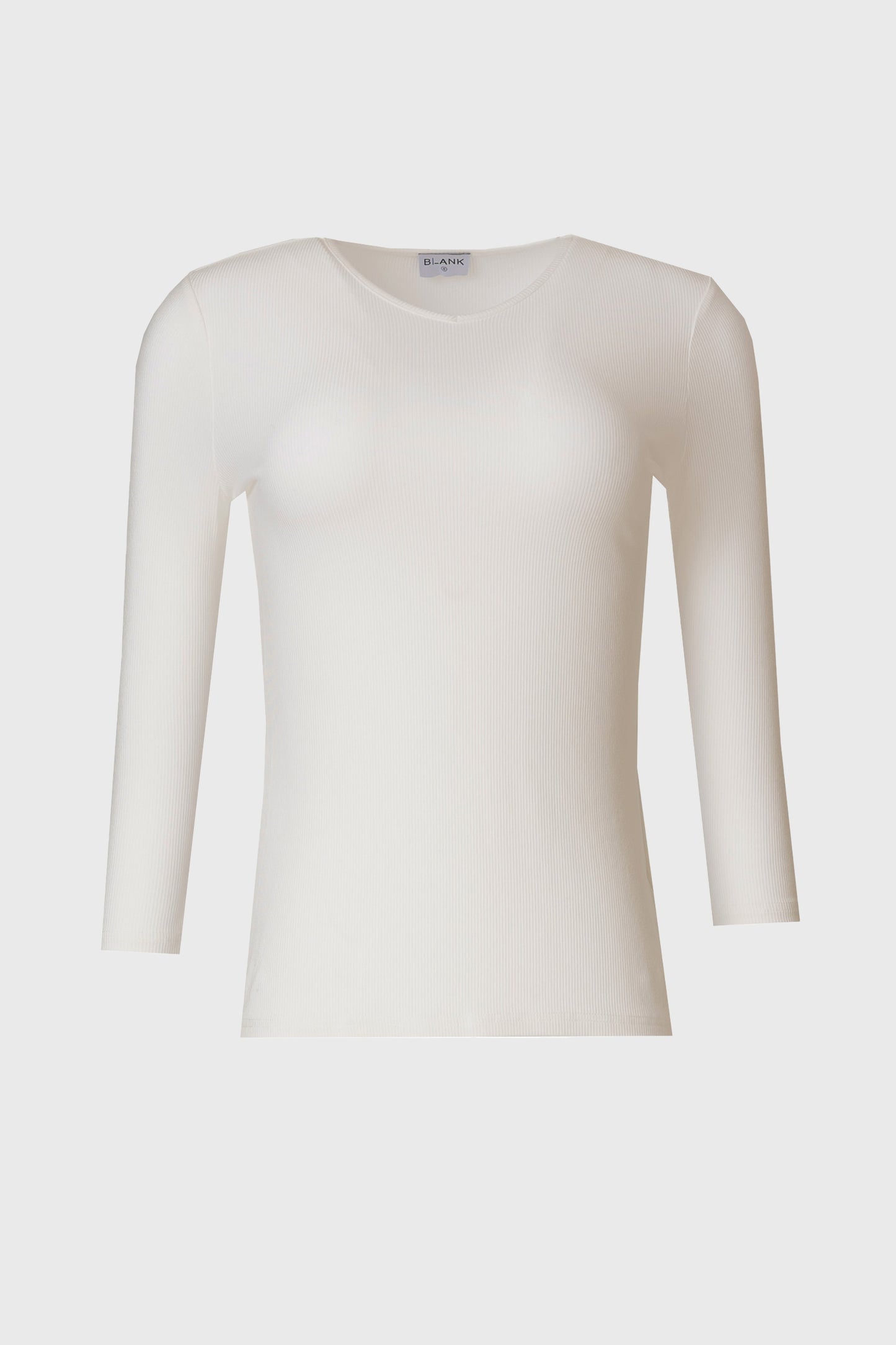 White Ribbed V-Neck 3/4 Sleeve Tee