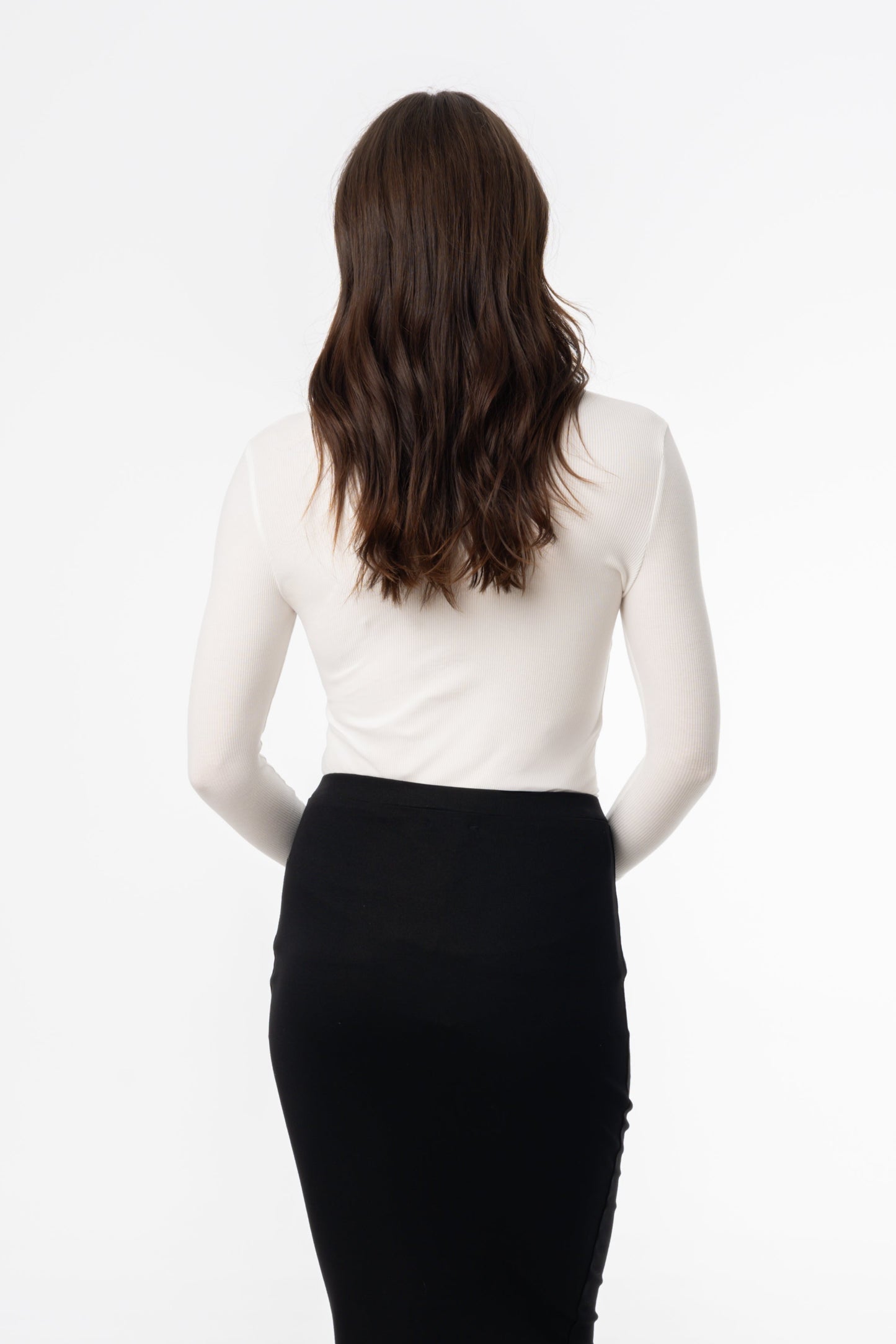 White Ribbed Round Neck 3/4 Sleeve T-Shirt