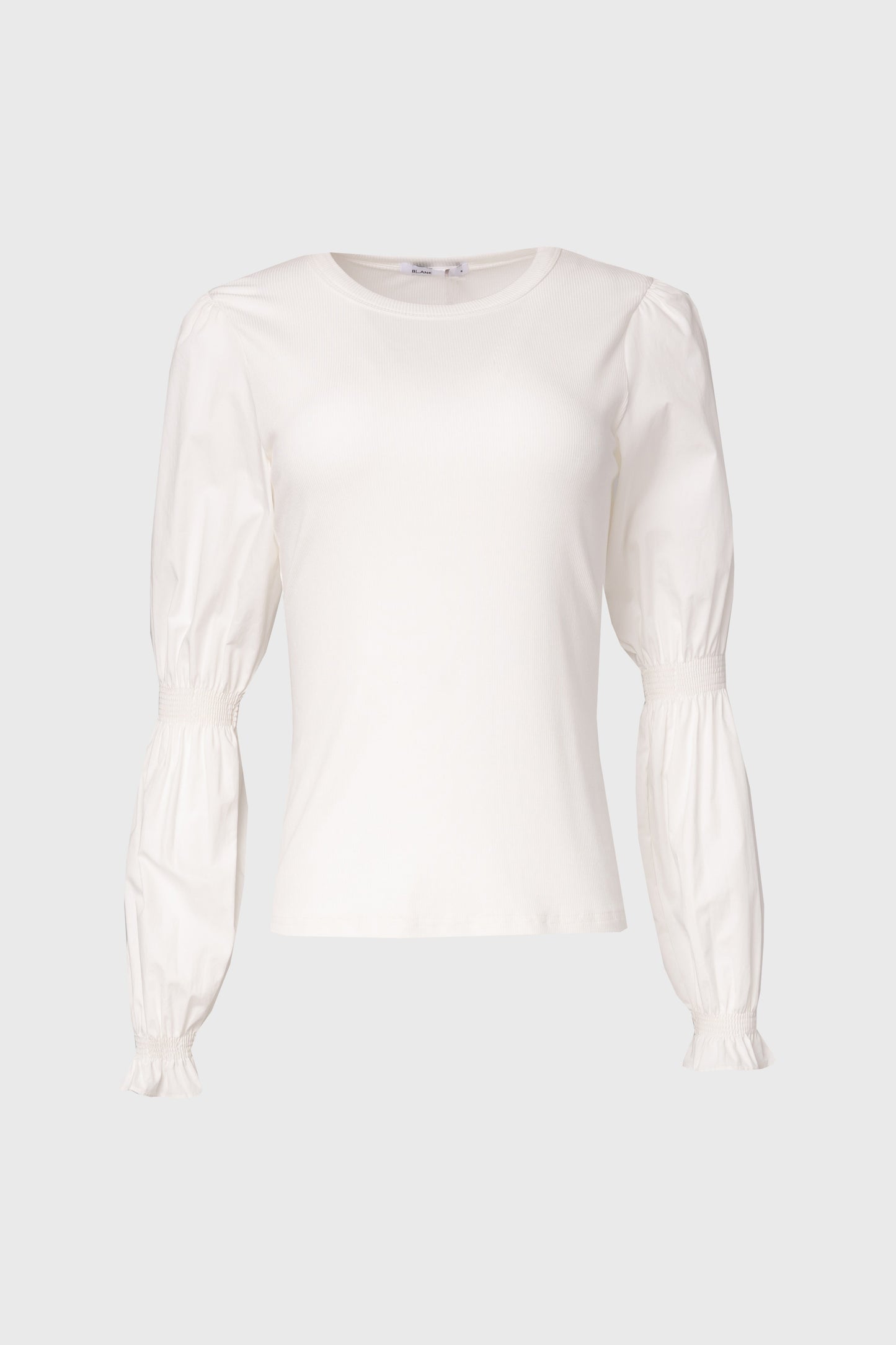 White Combo Gathered Sleeve T-Shirt