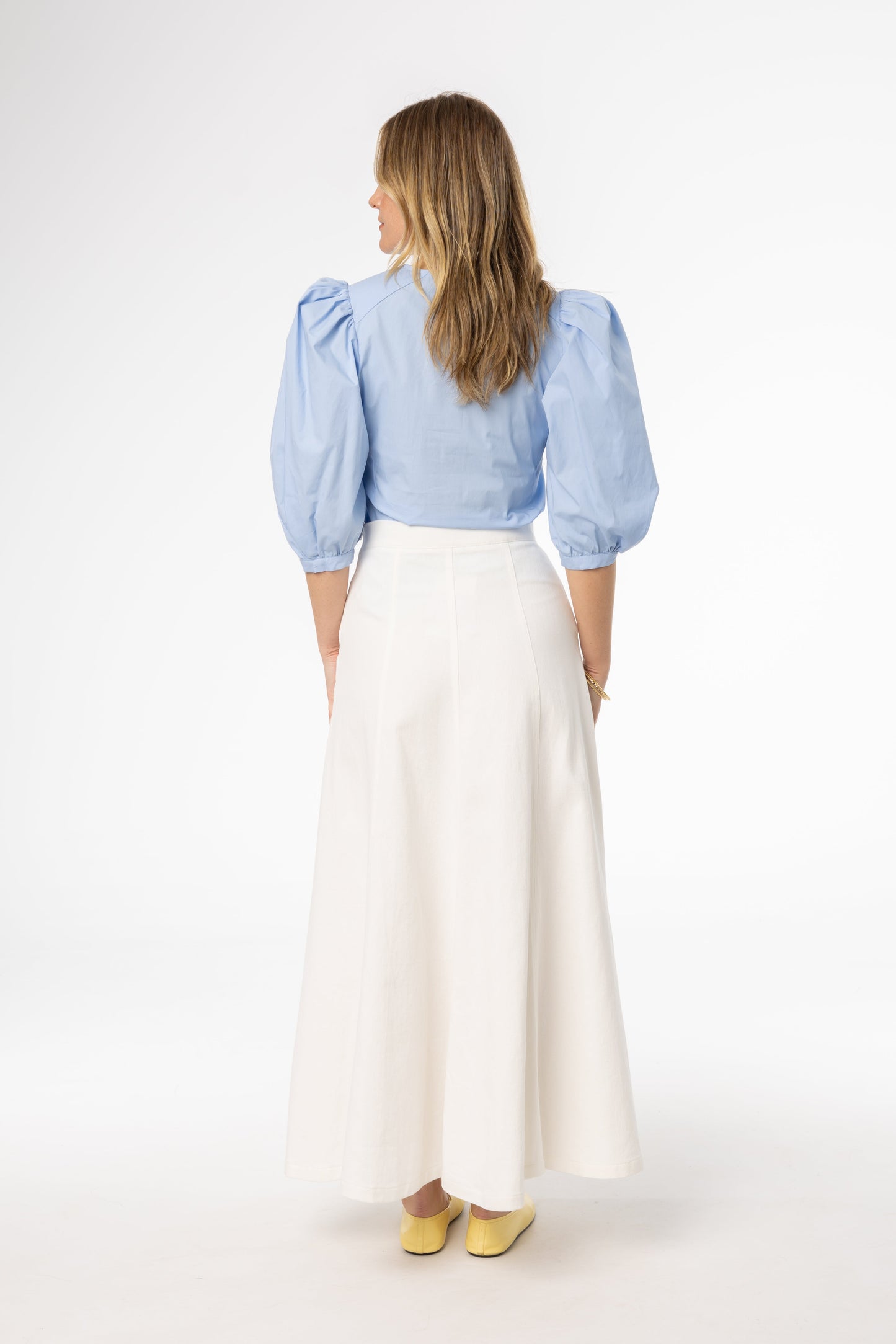 White Flare Panel Denim Skirt