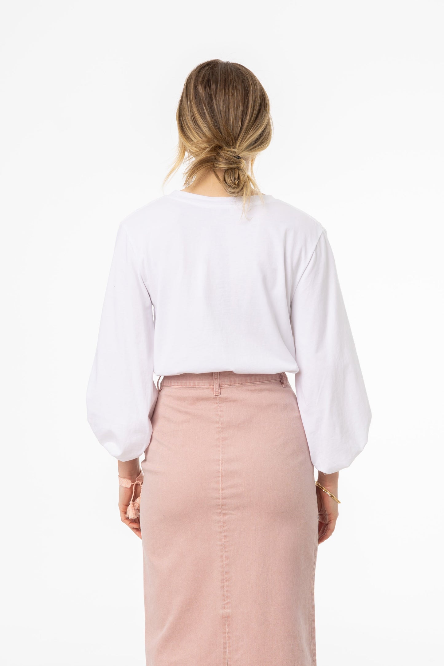 White Gathered Sleeve T-Shirt