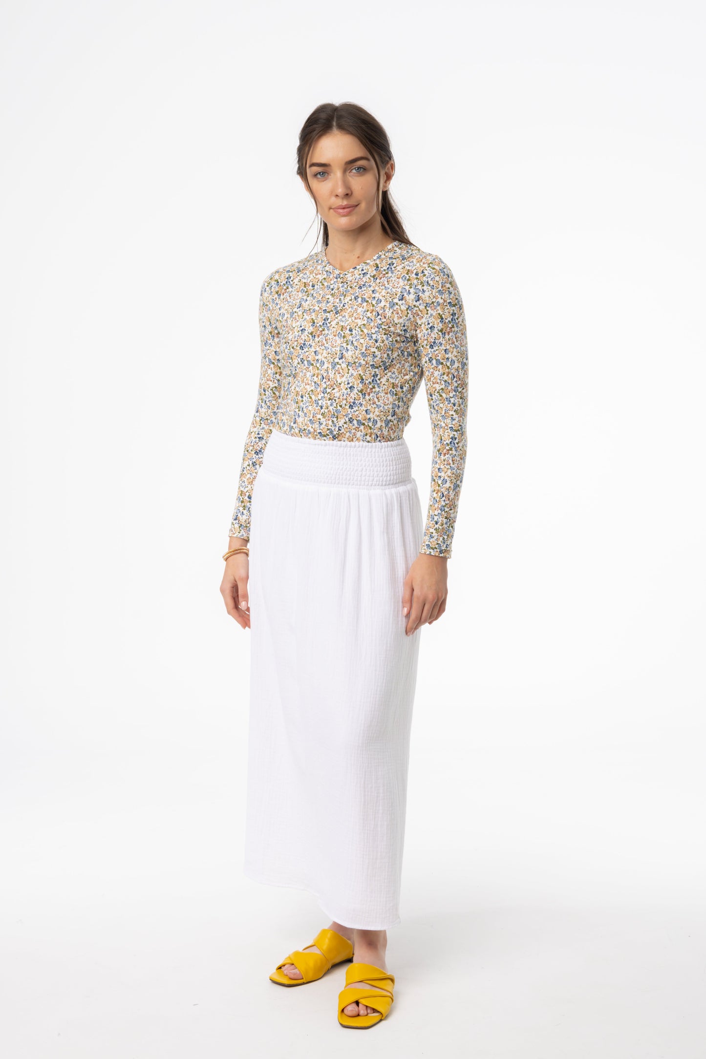 White Gauze Smocked Skirt