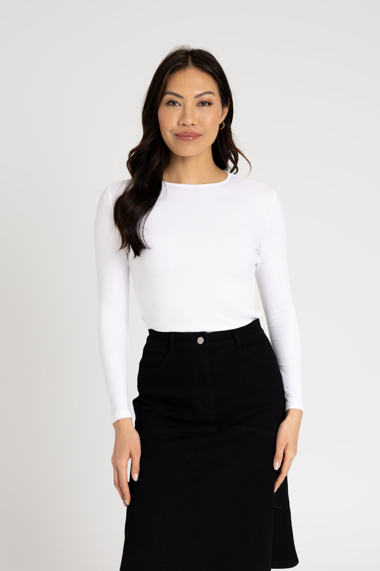 White Long Sleeve Ribbed Tee