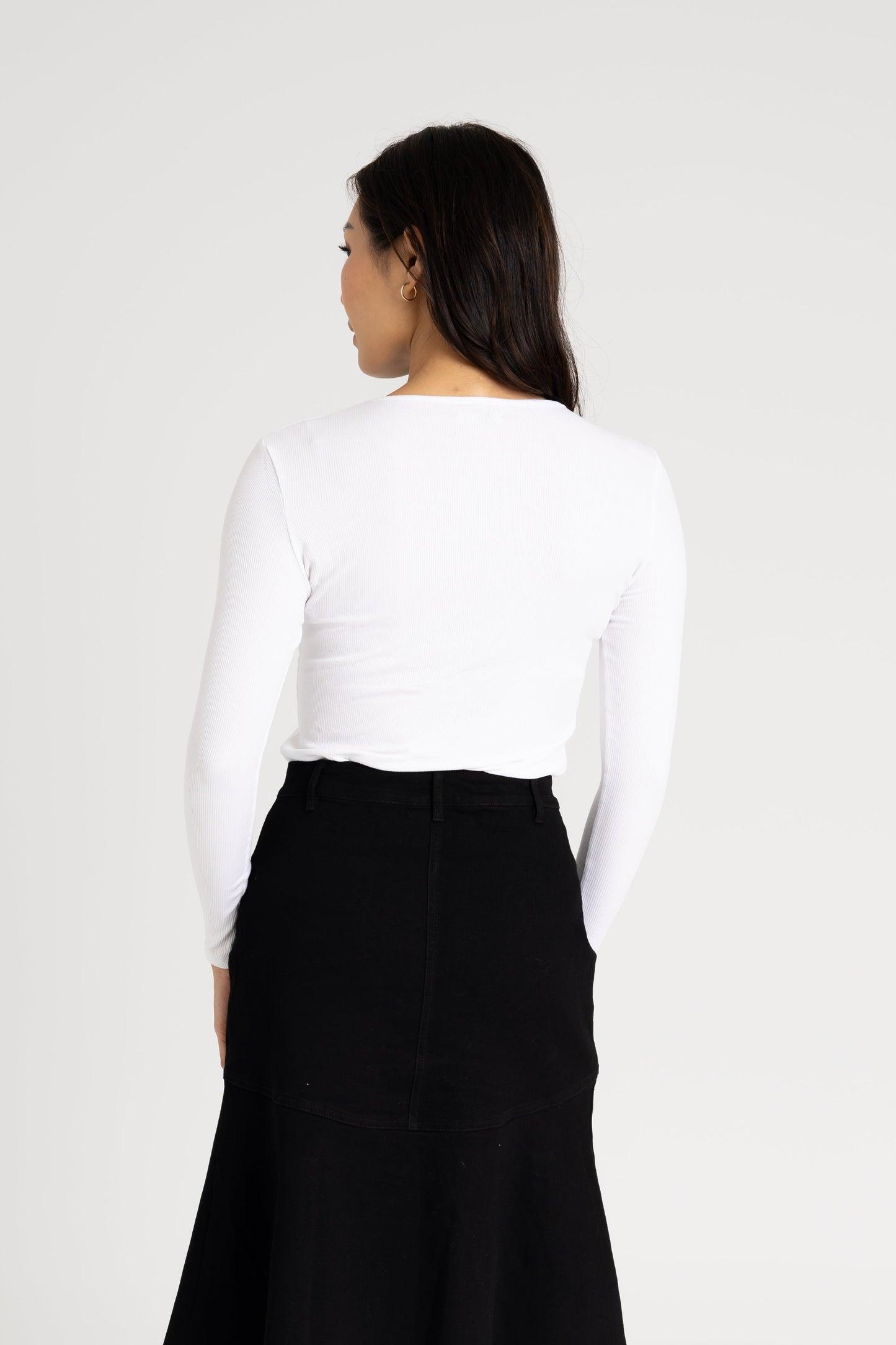 White Long Sleeve Ribbed Tee