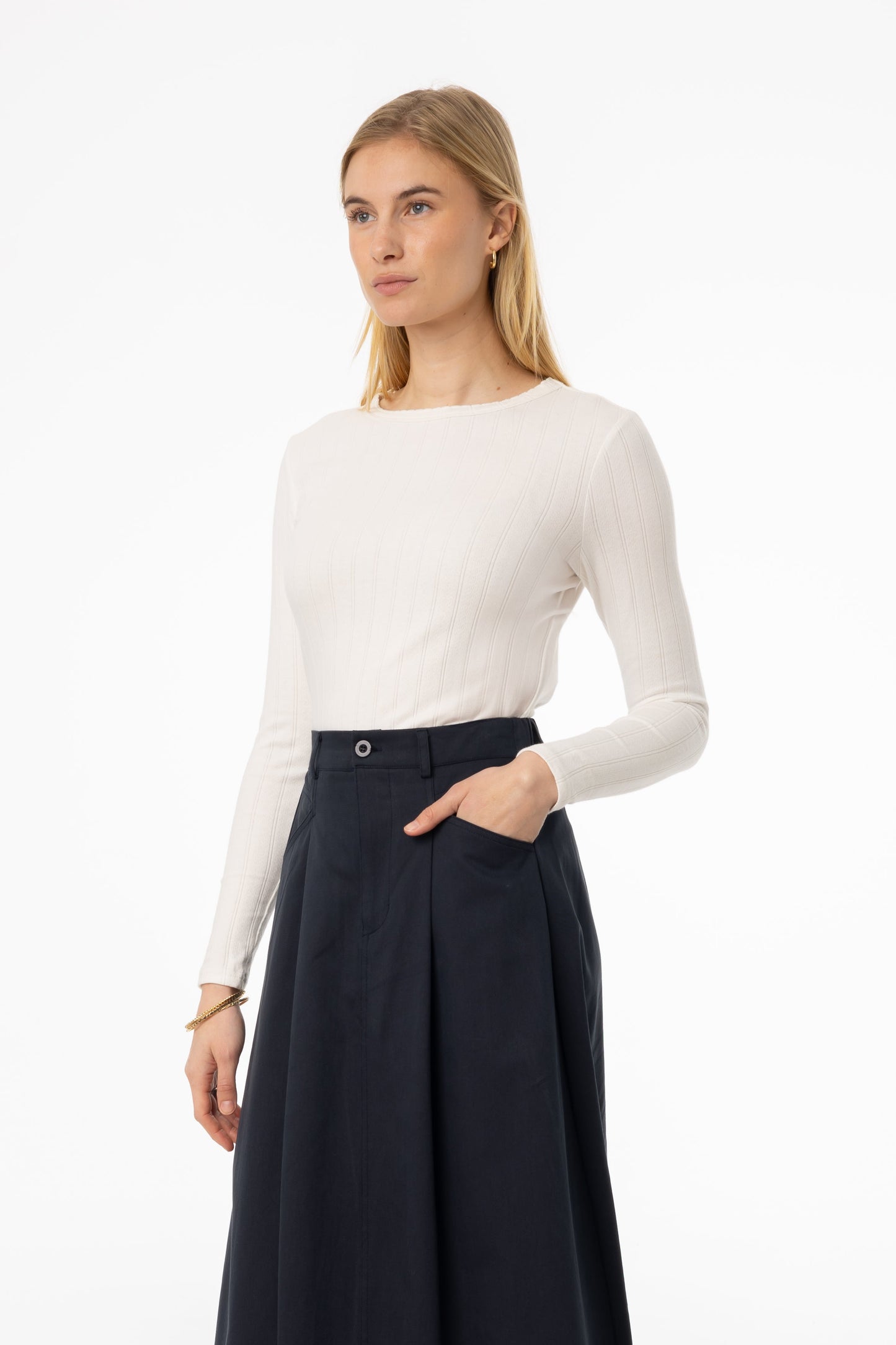 White Pointelle Scalloped T-Shirt