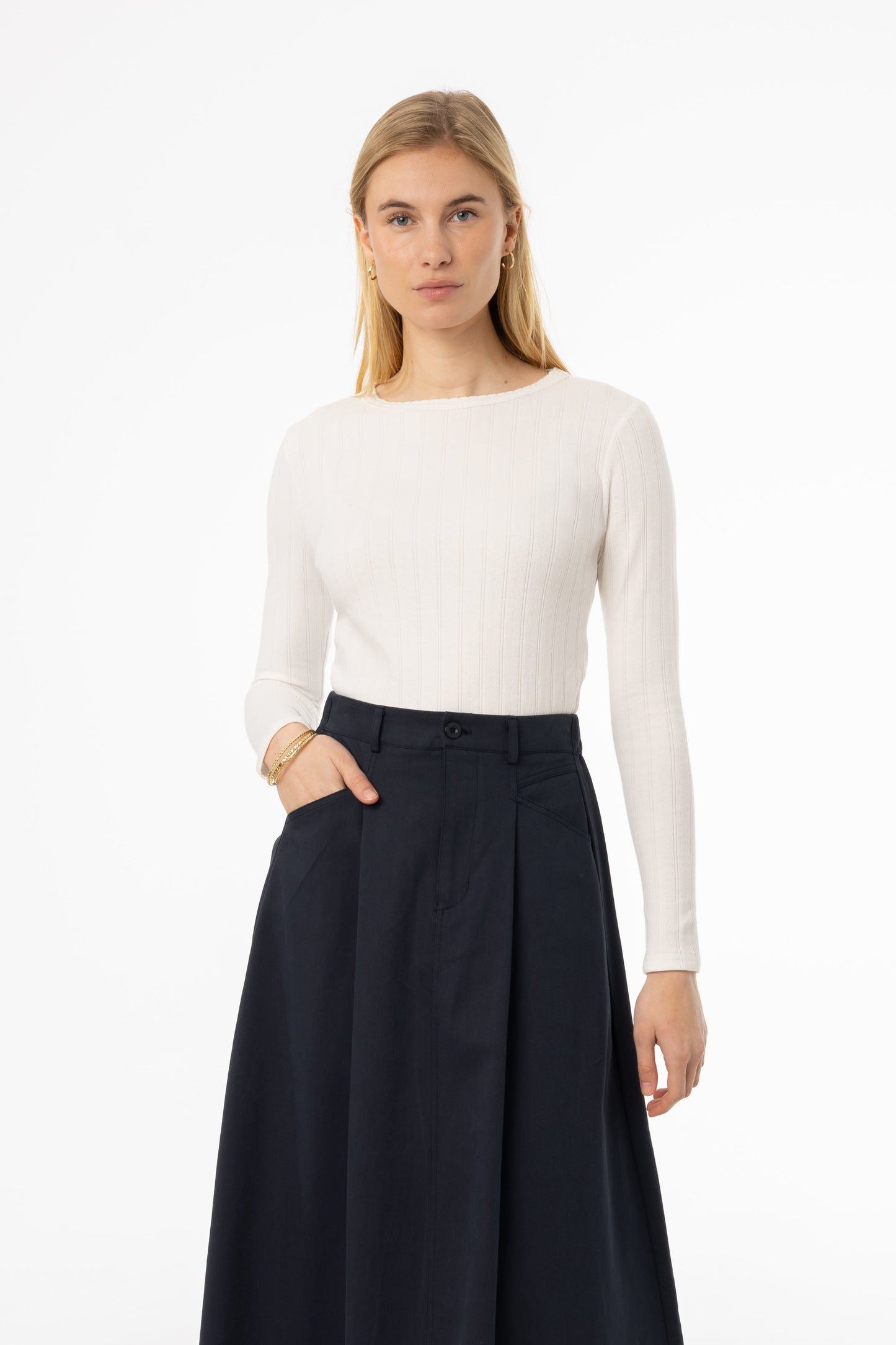 White Pointelle Scalloped T-Shirt