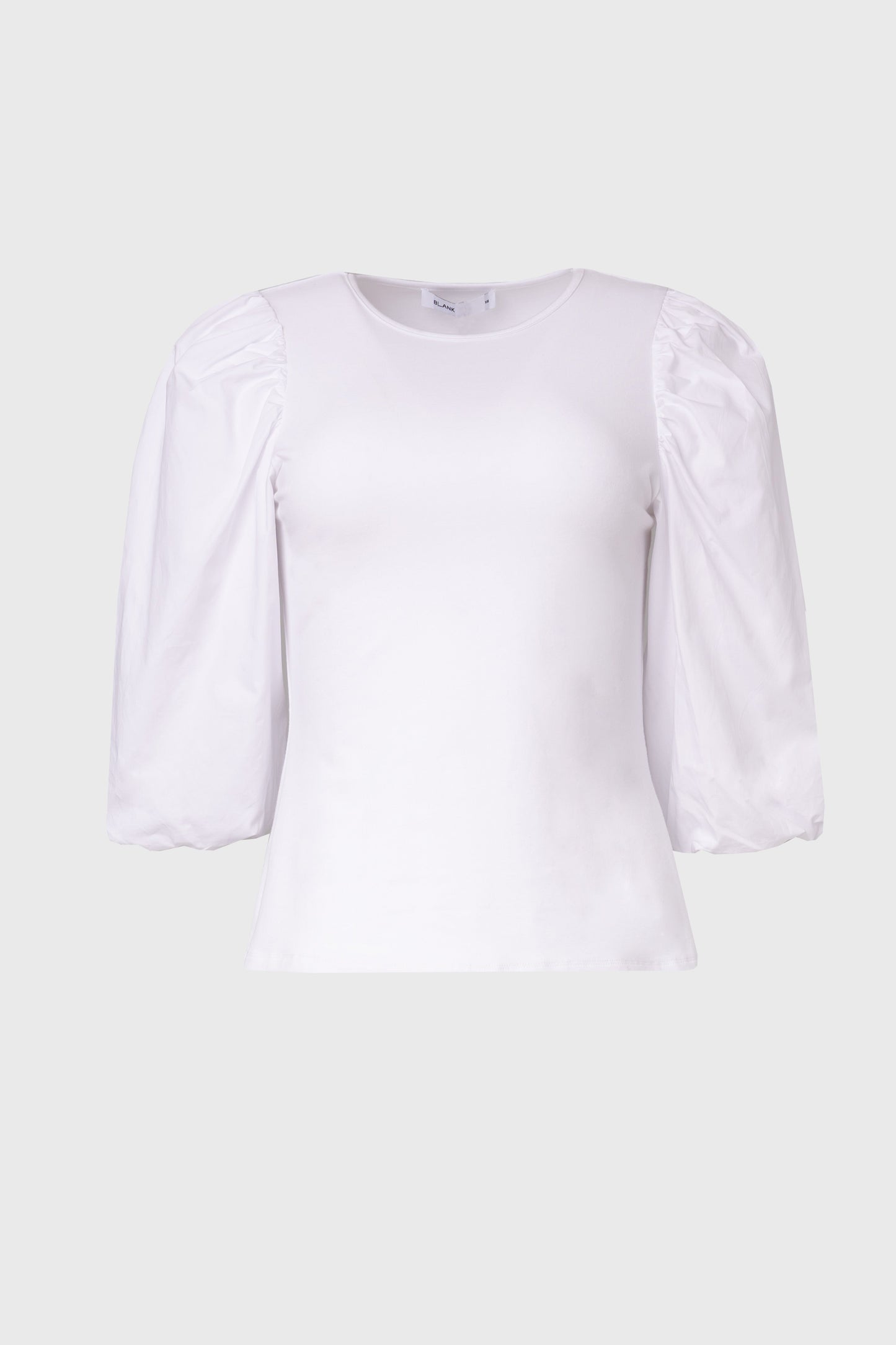 White Puff Sleeve Mixed Fabric Tee