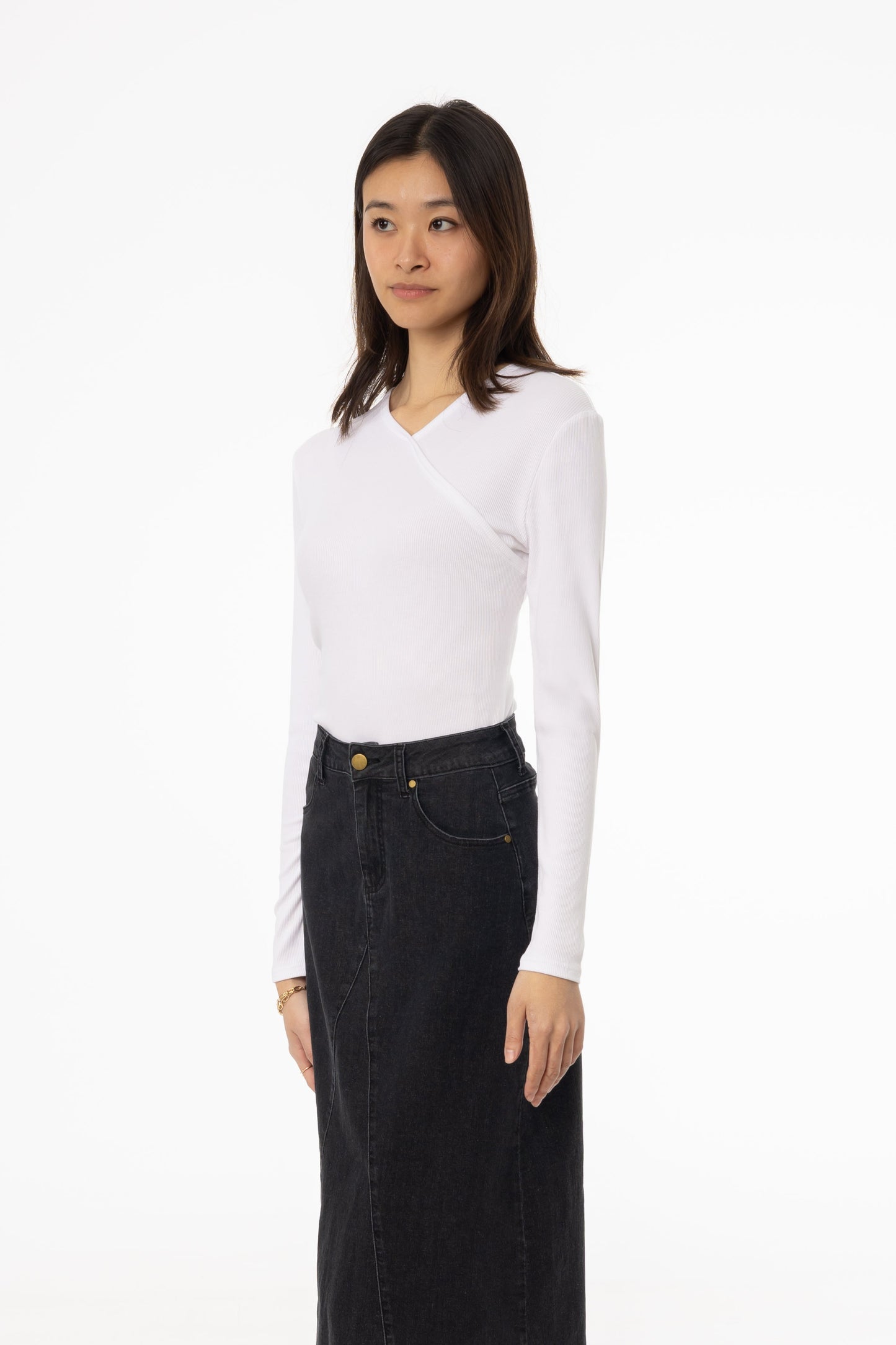 White Ribbed Faux Wrap Tee