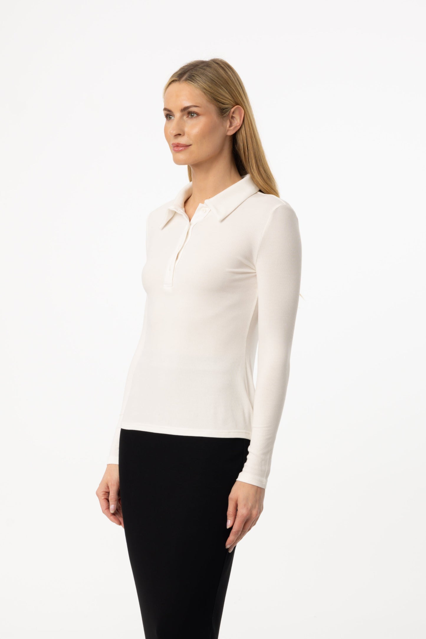 White Ribbed Polo T-Shirt