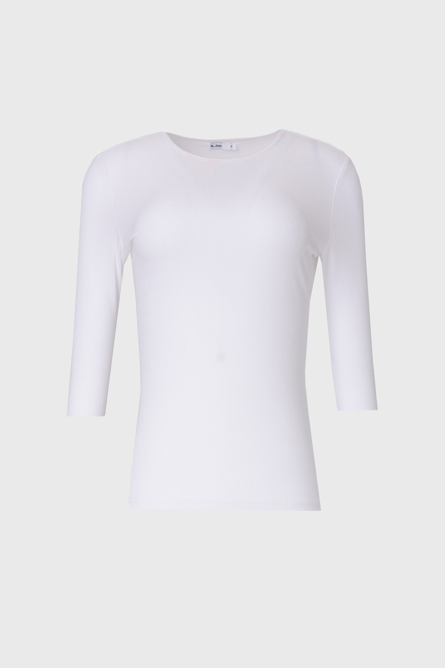 White Ribbed Round Neck 3/4 Sleeve T-Shirt