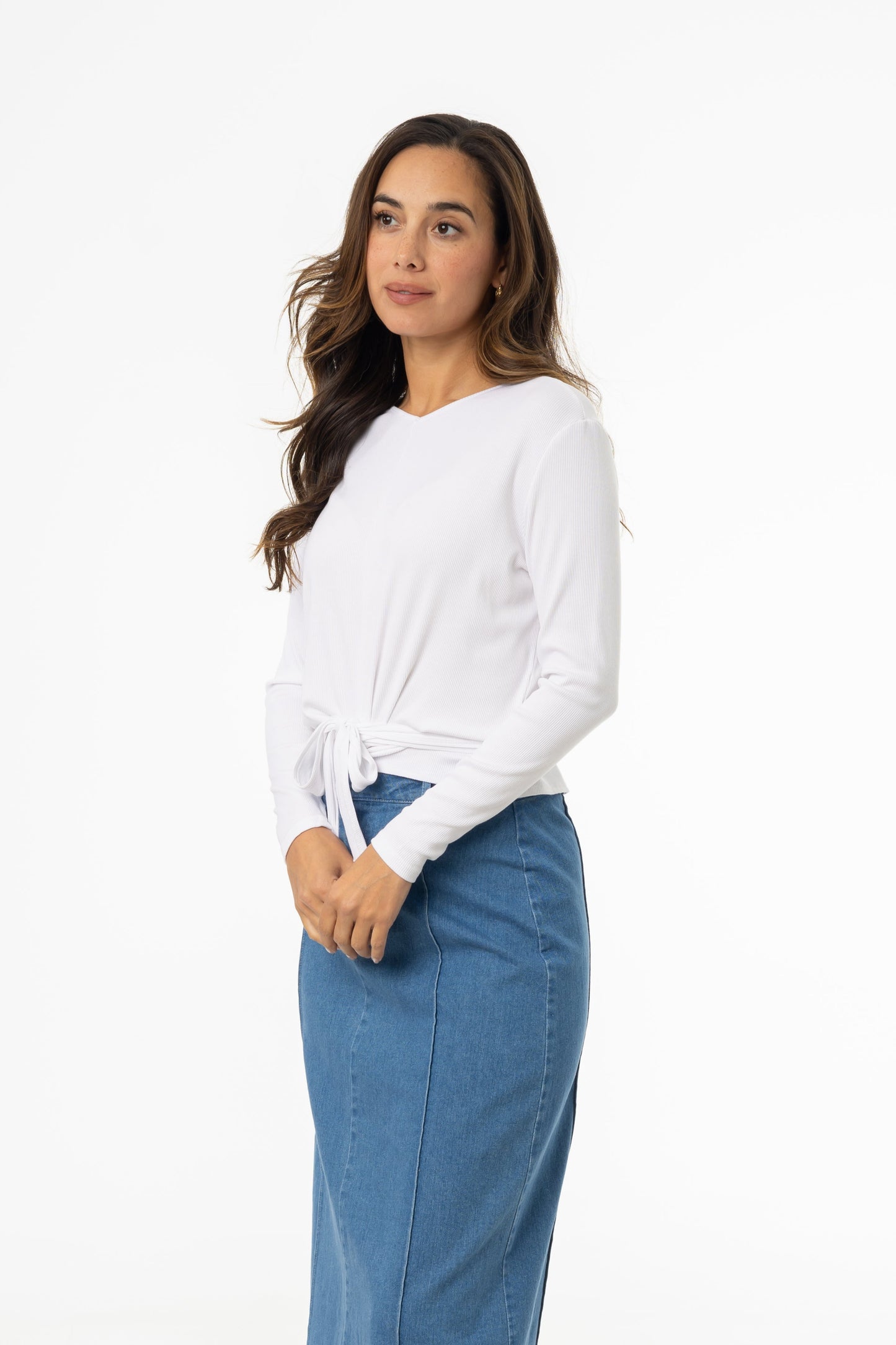 White Ribbed Tie T-Shirt