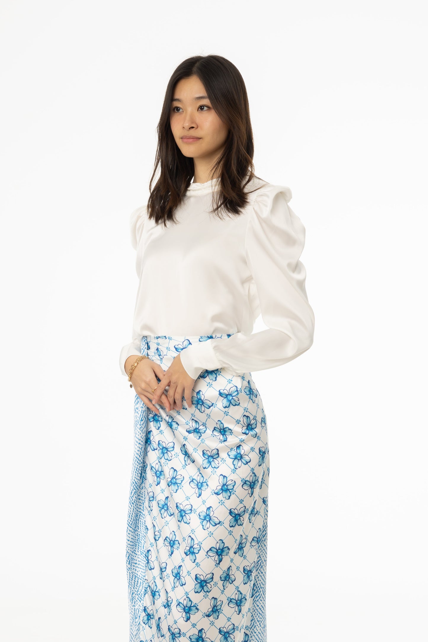 White Puff Sleeve Silky Blouse