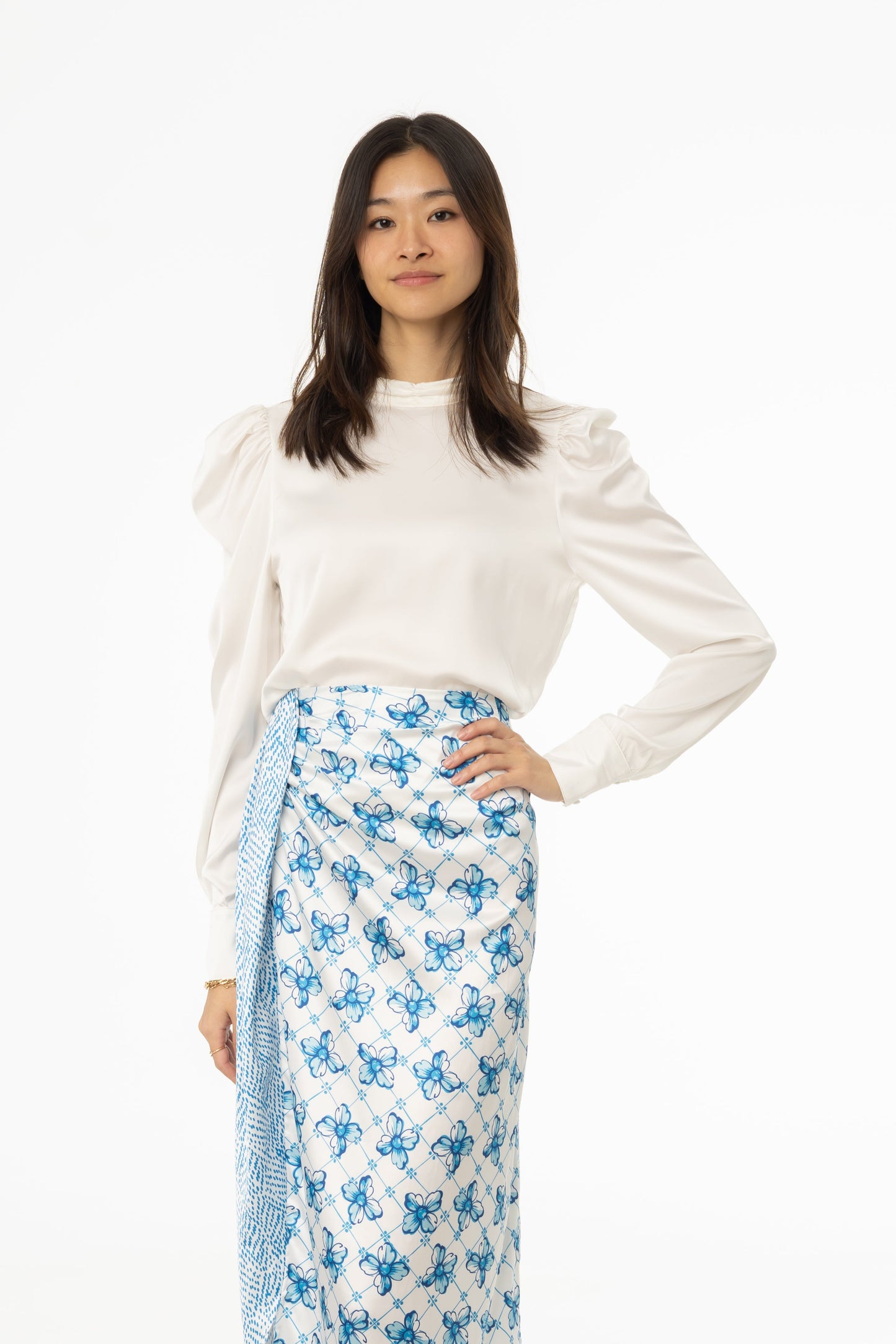 White Puff Sleeve Silky Blouse