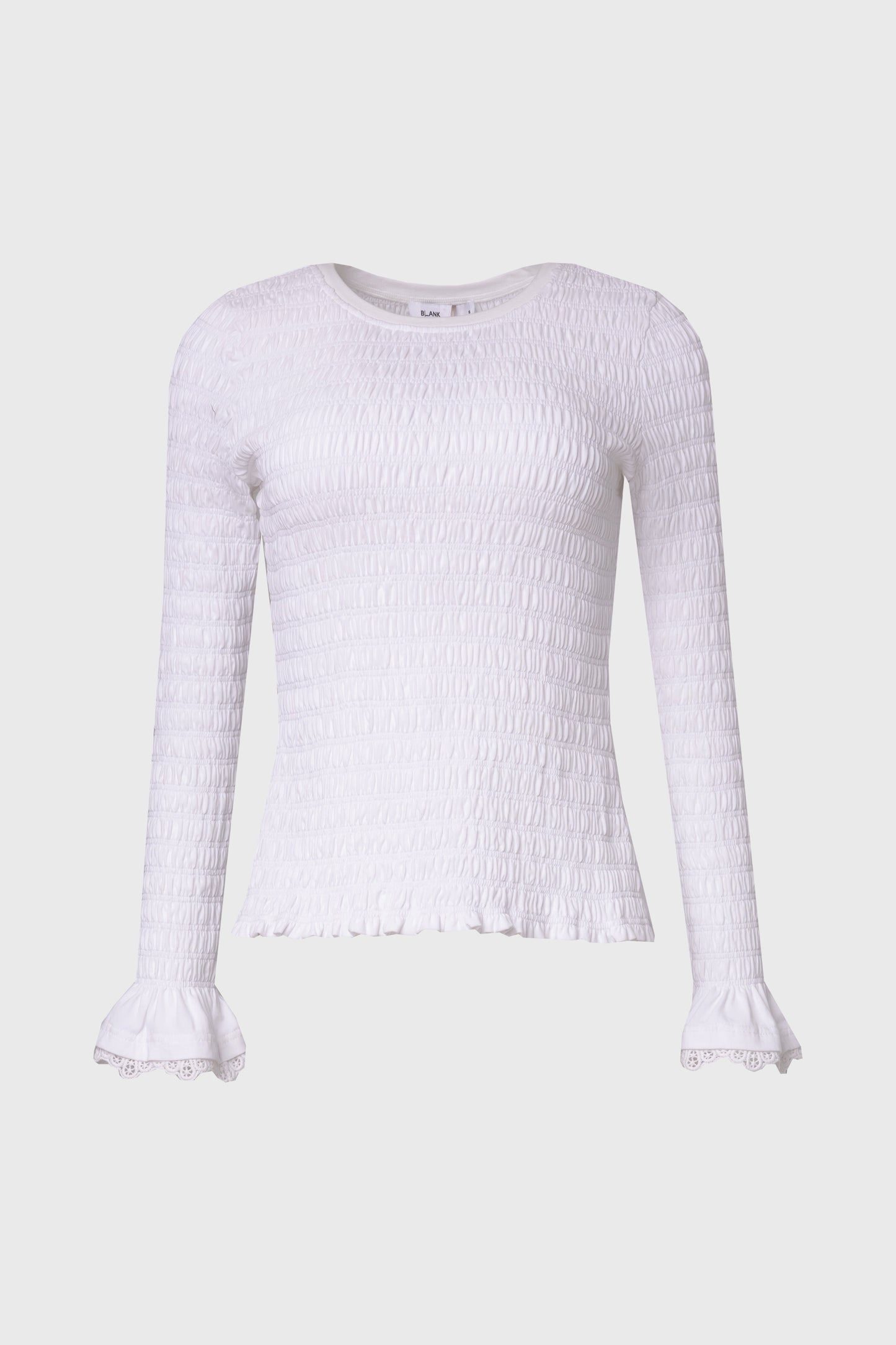 White Smocked Ruffle Sleeve T-Shirt