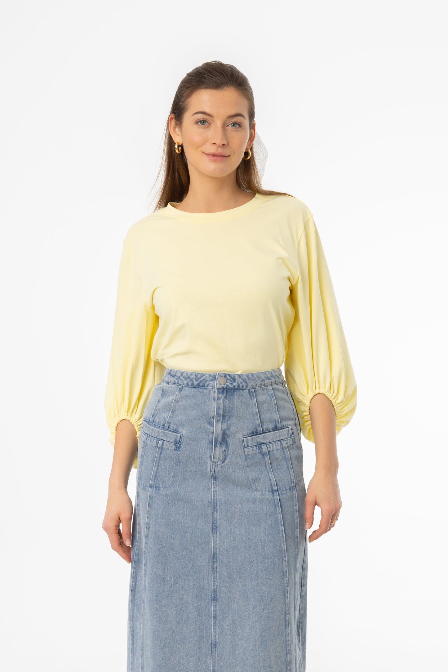 Yellow Gathered Sleeve T-Shirt