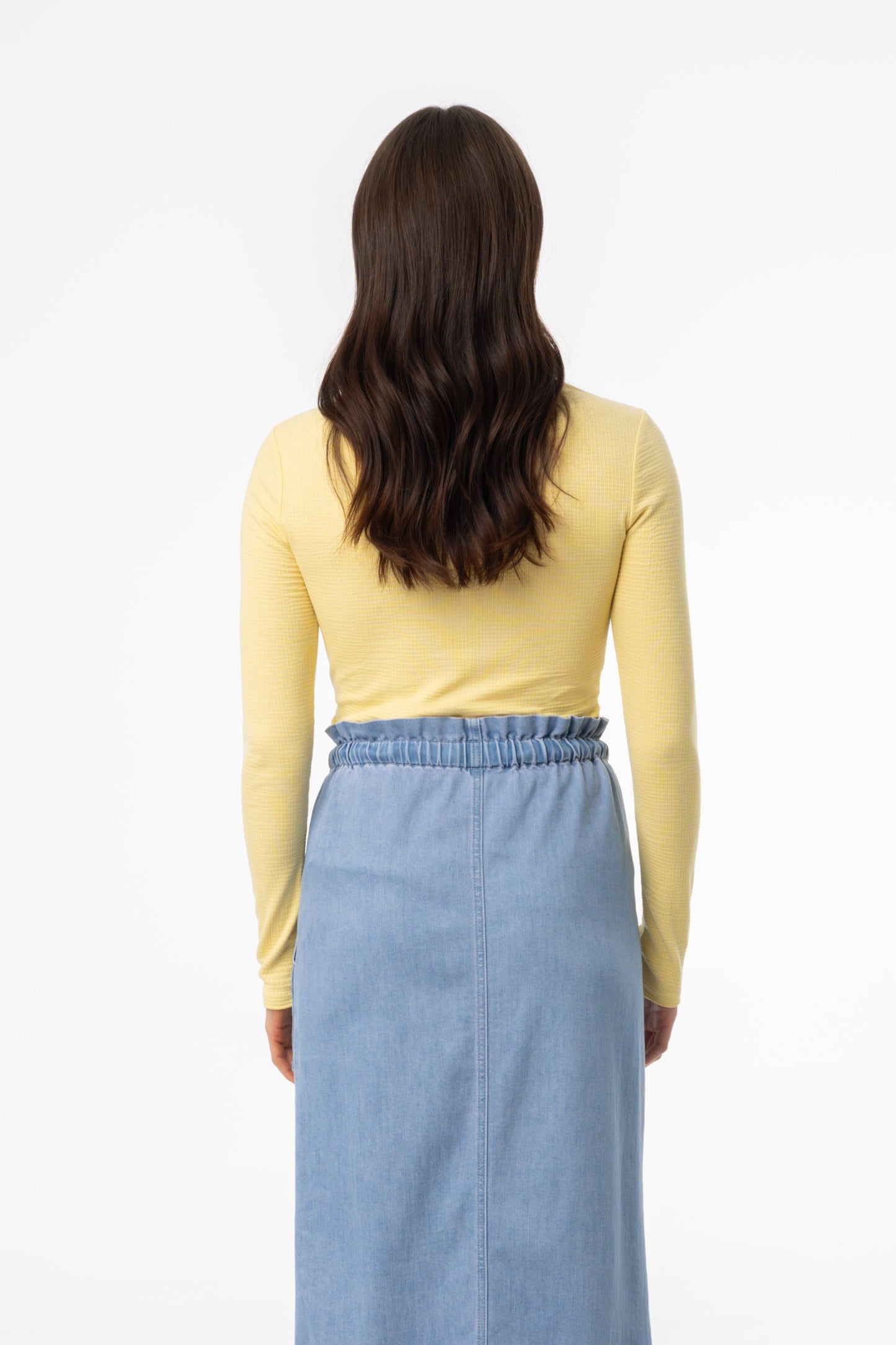 Yellow Waved Round Neck Long Sleeve T Shirt