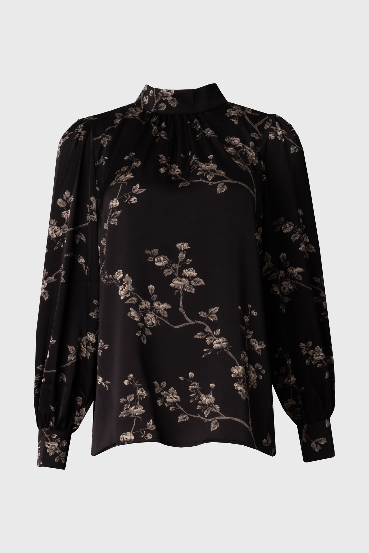 Black & Beige Mock Neck Blouse