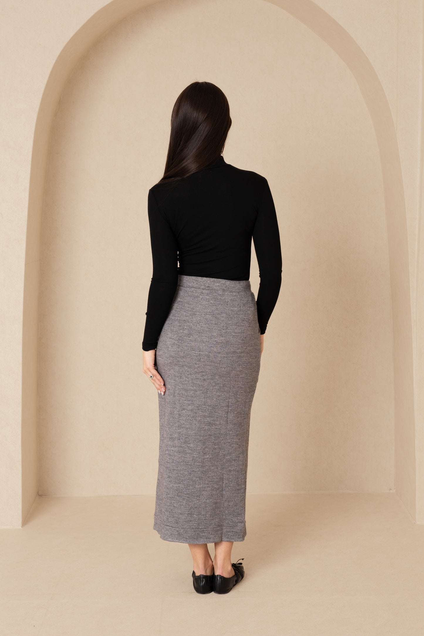 Grey Knit Drawstring Pocket Skirt