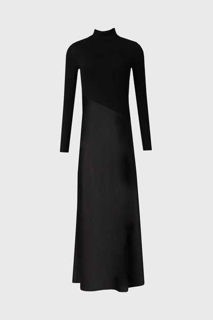 Black Combo Mock Neck Maxi Dress