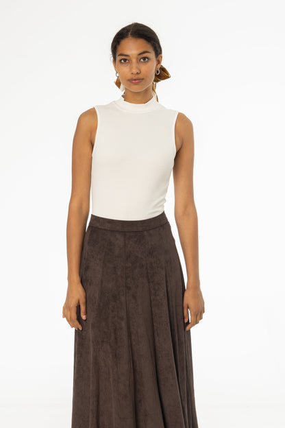 White Ribbed Sleeveless Mock Neck Top