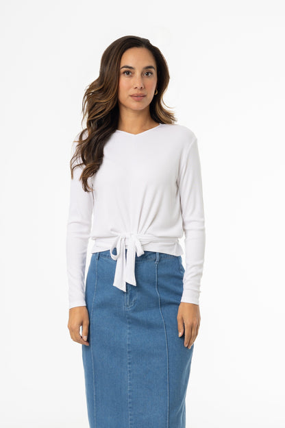 White Ribbed Tie T-Shirt