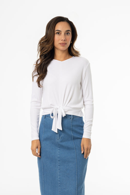 White Ribbed Tie T-Shirt