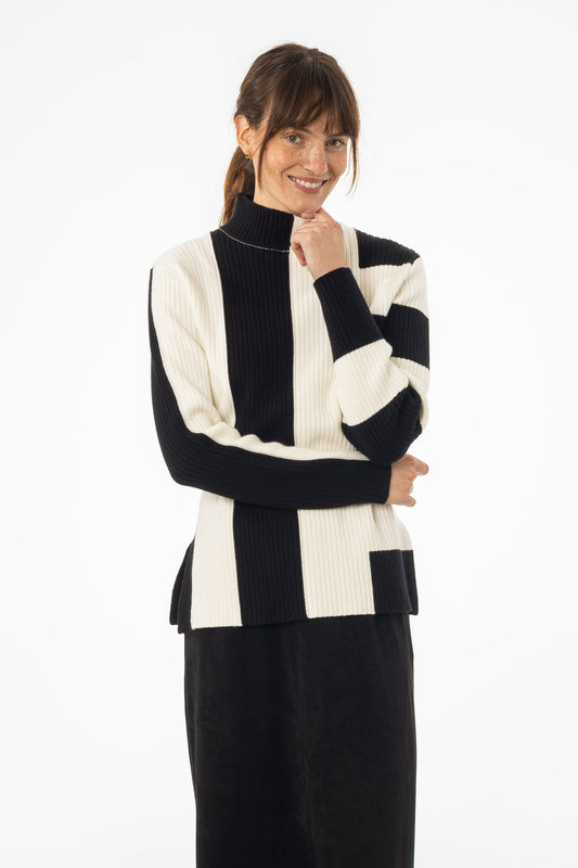 Black & White Knit Turtleneck Sweater