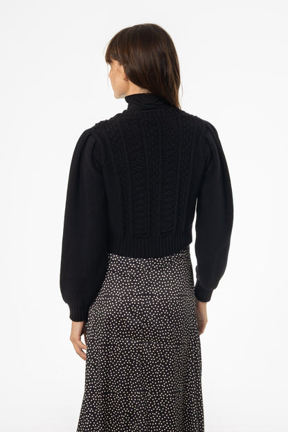 Black Cropped Crochet Cardigan