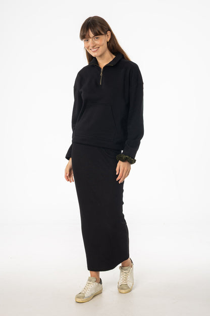 Black Ribbed Skirt Legging