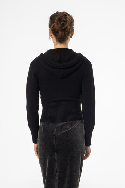Black Zipper Knit Hoodie