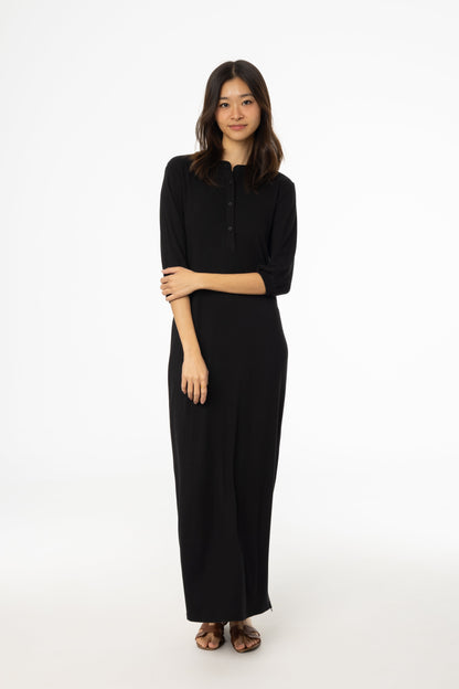 Black 3/4 Sleeve Maxi Dress