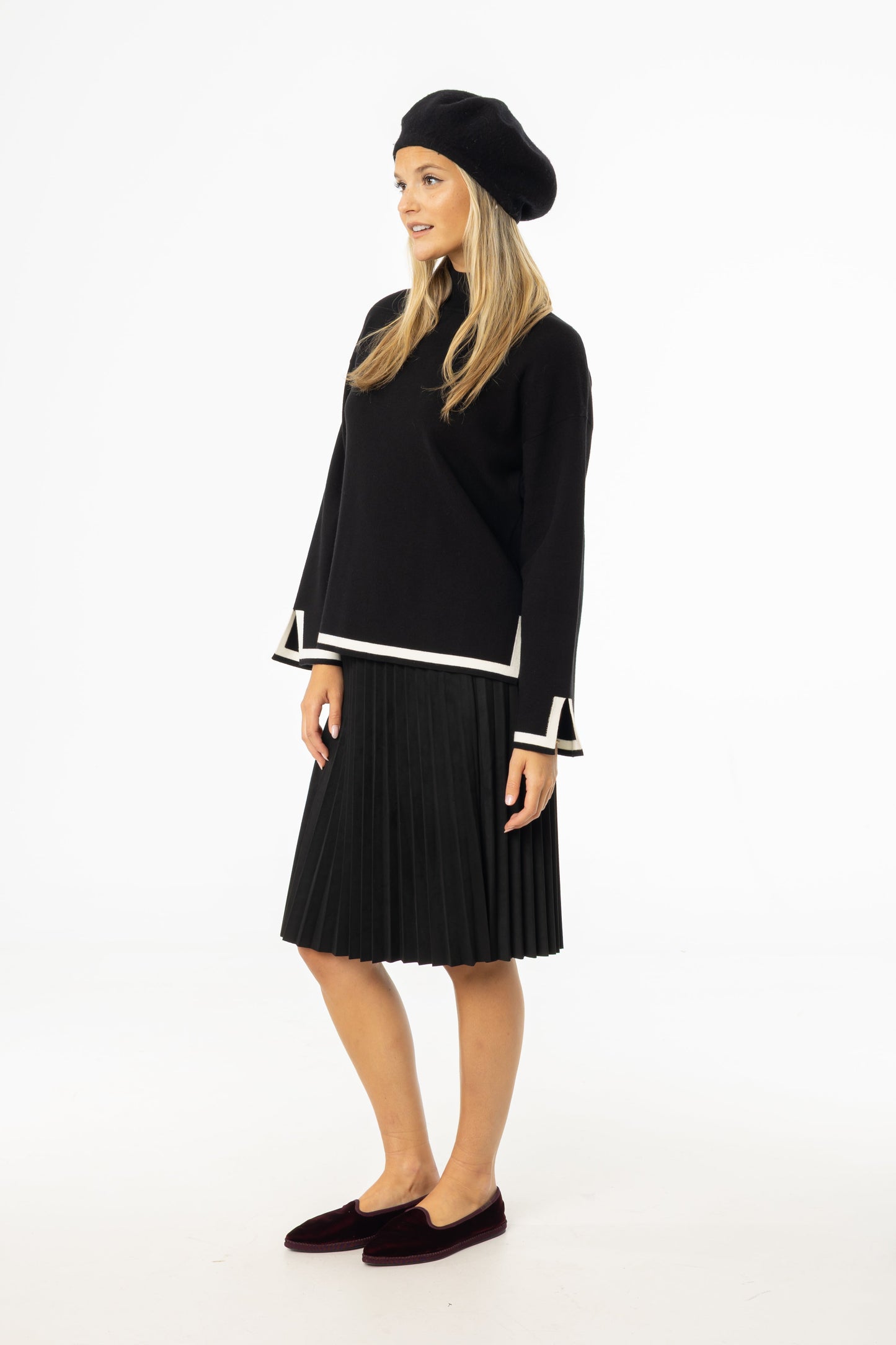 Black Accordion Microsuede Skirt