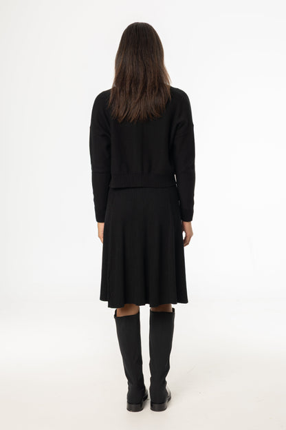 Black Basic Ribbed Knit Skirt