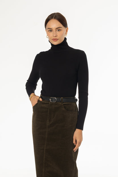 Black Basic Ribbed Knit Turtleneck