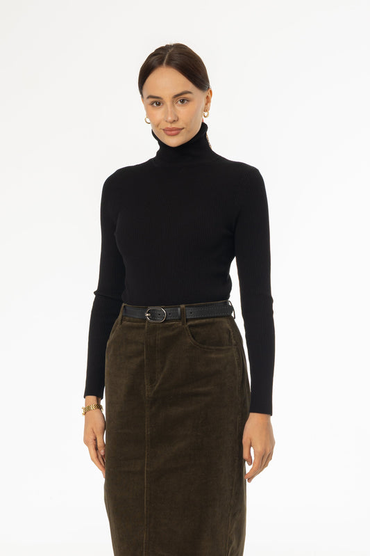 Black Basic Ribbed Knit Turtleneck
