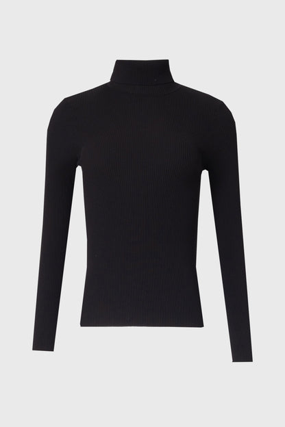Black Basic Ribbed Knit Turtleneck