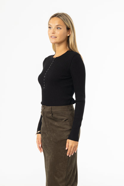 Black Button Knit Top