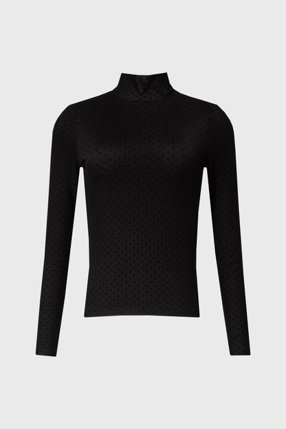 Black Dotted Mesh Mock Neck Top
