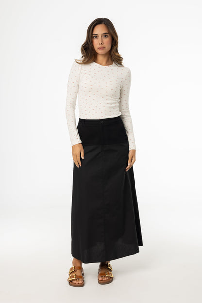 Black Fabric Combo A-Line Skirt